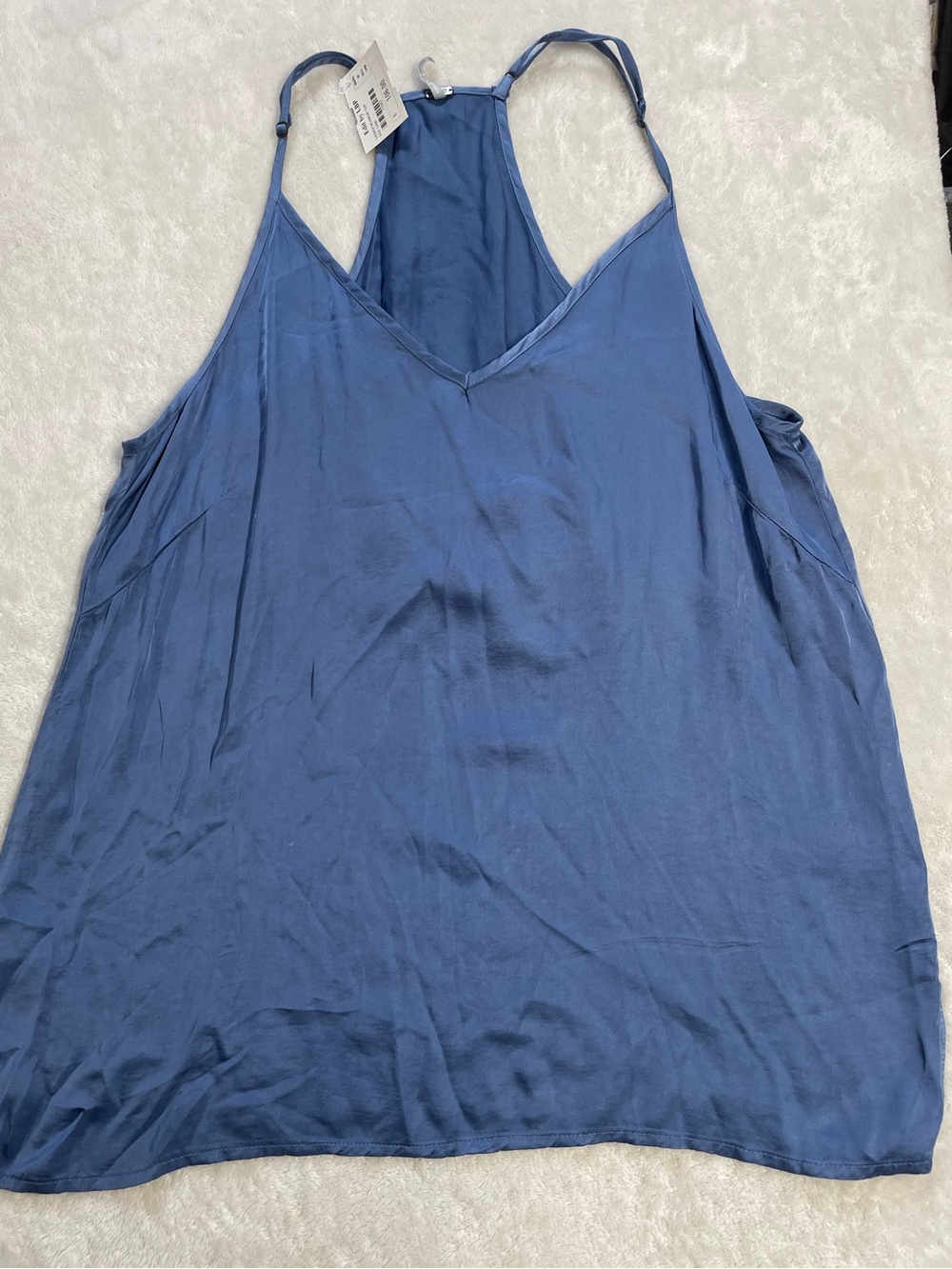 Young Fabulous & Broke Satin Dusty Blue “Mi Amor” V-Neck Racerback Camisole